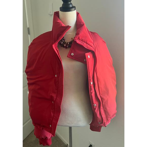 NWT GB Red Puffer Zip Front High Neckline Functional Pockets Cropped Jacket XL - Picture 12 of 13